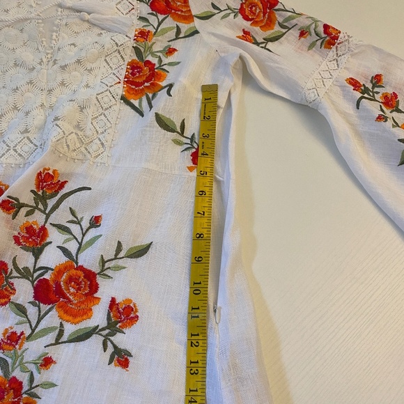 Boston Proper Embroidery Floral Bell Sleeve Linen Blouse White Orange Medium - Picture 15 of 16